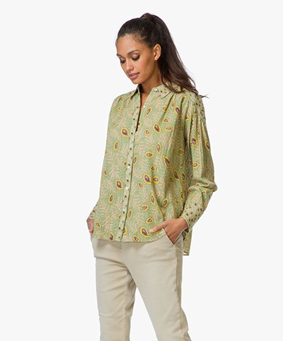 Ba&sh Naby Blouse with Floral Print - Olive Green
