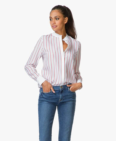 Frame Le Classic Striped Blouse - White/Navy/Red