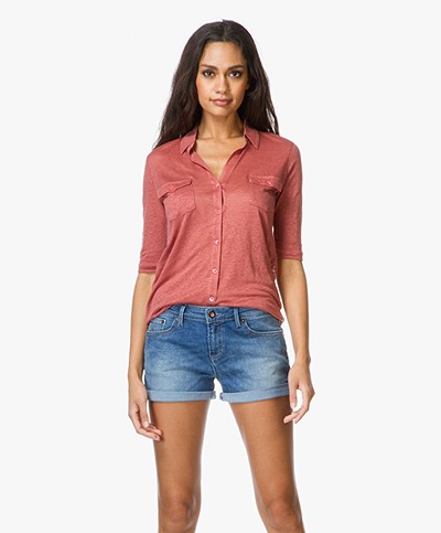 Majestic Linen Blouse with Mid-length sleeves - Arizona Red
