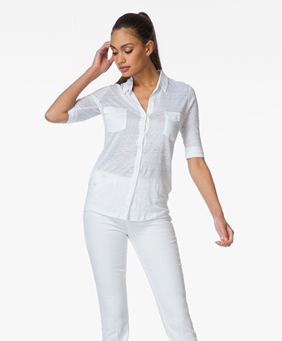Majestic Linen Blouse with Mid-length Sleeves - White