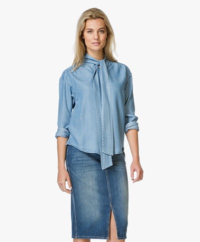 Closed Nell Denim Look Bow Tie Blouse - Soft Light Wash