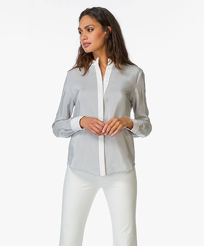 Frame Le Classic Piped Silk Blouse - Smoke