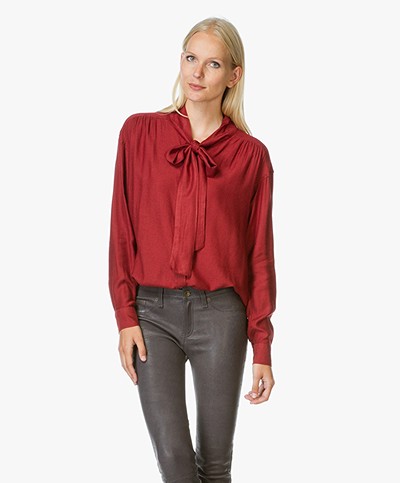 Closed Nell Cotton Twill Bow Tie Blouse - Red Brick 