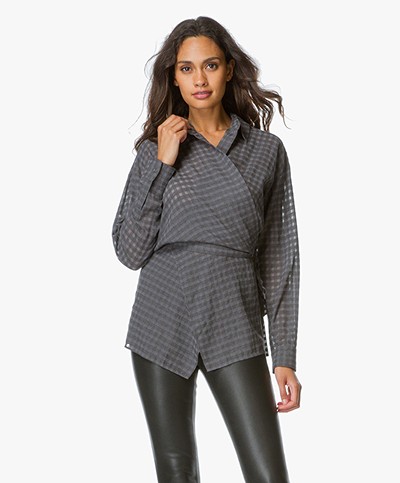 T by Alexander Wang Wrap Tie Blouse - Heather Grey 