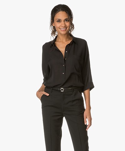 Repeat Silk Blouse with Cropped Sleeves - Black