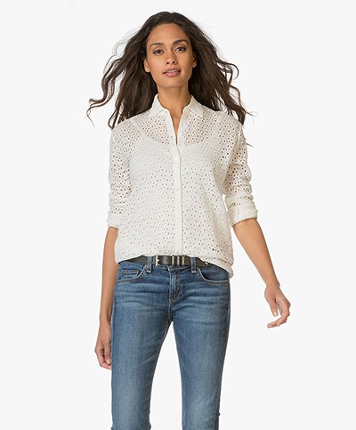 Majestic Broderie Anglaise Linen Blouse - Milk
