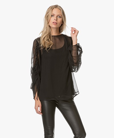 Sportmax Perry Silk-Chiffon Blouse with Top - Nero 