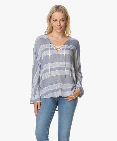 Rails Lily Blouse with Lace-up Front - Athens Stripe