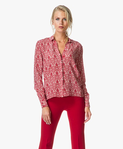 Ba&sh Zilou Silk Blouse with Etnic Print - Red/Off-white