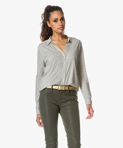 Majestic Jersey Blouse in Cotton-Cashmere - Python Cream 