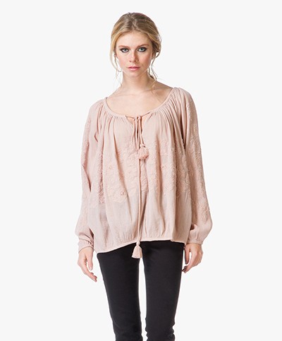 Repeat Wide-cut Embroidered Blouse - Powder
