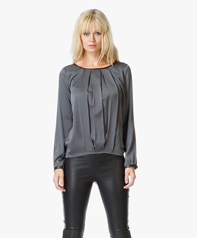 Repeat Silk Blouse with Leather Detailing - Metal 