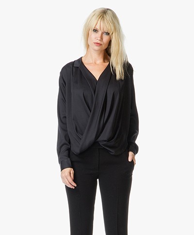 Repeat  Silk blouse with Crossover Front - Black