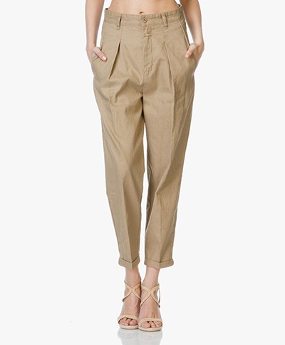 Closed Emmy Linen Blend Chinos with Pleat - Safari