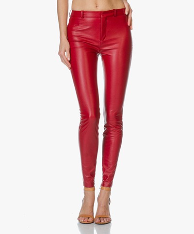 Drykorn Winch Skinny Pants in Leather-Look - Red