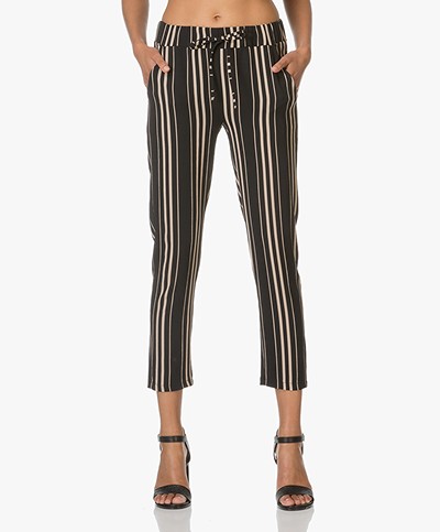 BY-BAR Stripy Pants - Off-Black/Beige 