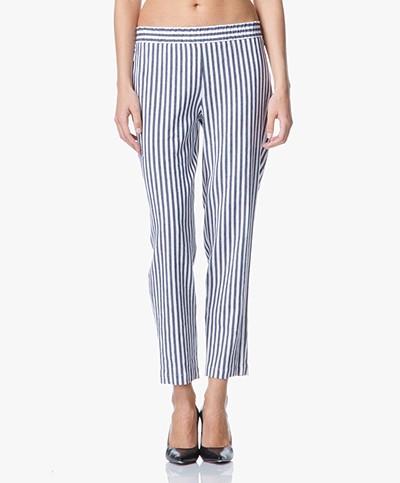 Theory Korite Linen Stripe Pants - White/Denim