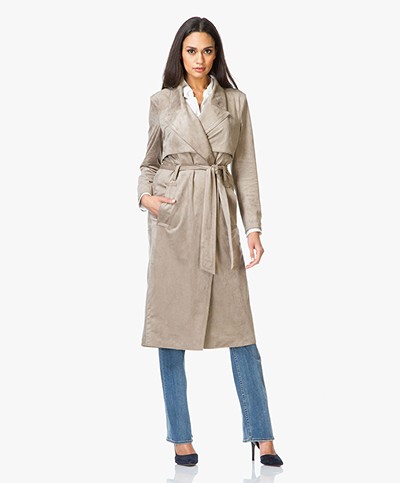 Drykorn Parsons Trench Coat in Suede Leather Look- Beige