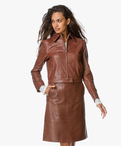 HUGO Laonas Leather Jacket - Medium Brown 