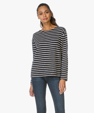 Closed Striped Top with Jersey Details - Navy/Ecru