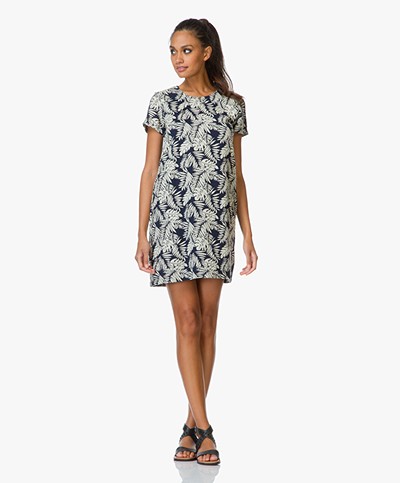 Indi & Cold Dress with Palm Tree Print - Marine/Ecru