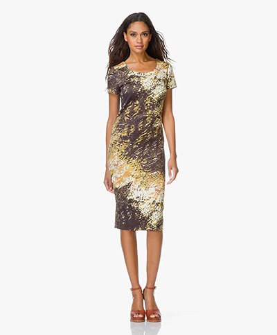 Kyra & Ko Veerle Soft Scuba Print Dress - Bronze 