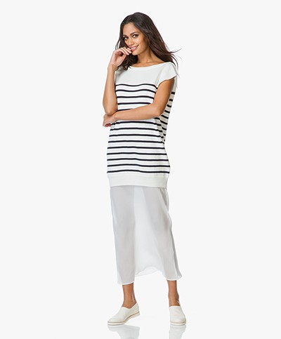 T by Alexander Wang Sweater Dress with Chiffon Skirt - Off-white/Navy