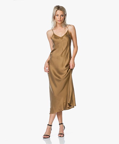 Mes Demoiselles Silk Midi Dress - Gold Brown