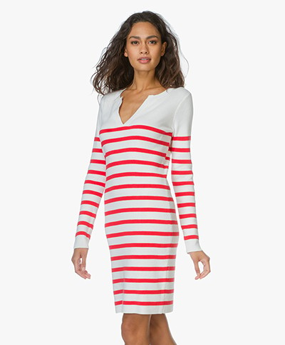 Josephine & Co Knitted Stripe Dress Ember - White/Red