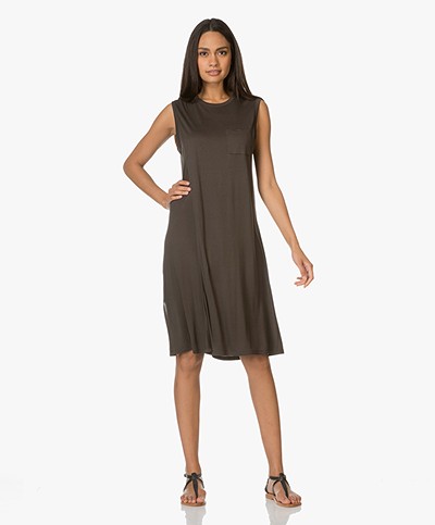 T by Alexander Wang Crewneck Overlap Dress with Chest Pocket - Forest