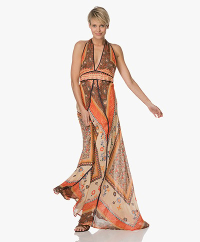Ba&sh Romane Maxi-jurk met Halternek - Oranje/Multicolored