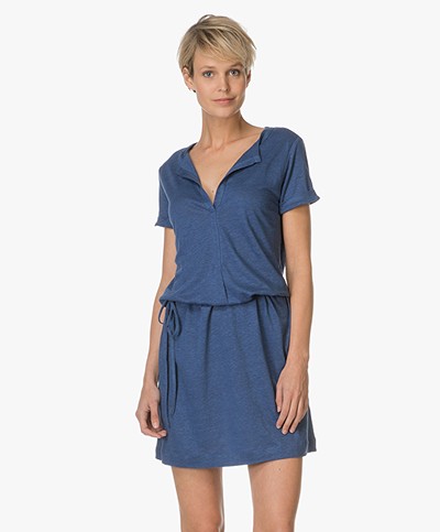 Majestic Silk-Linen Jersey Dress - Indigo Blue 