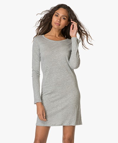 Majestic Deep Back Linen Dress - Grey Melange