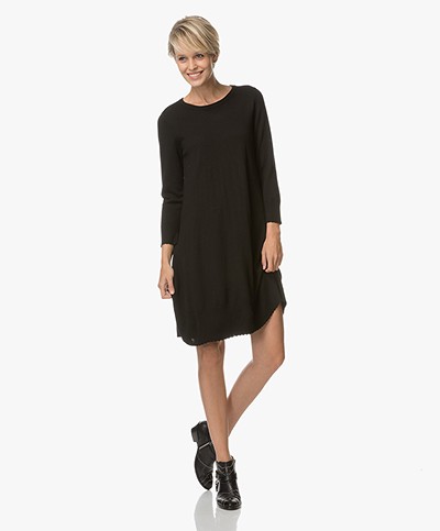 Repeat Merino Dress with Cropped Sleeves - Black