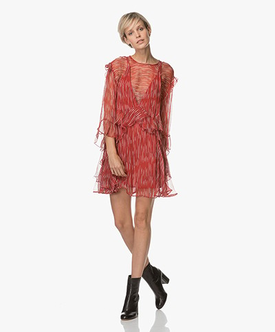 IRO Canyon Ruffle Print Dress - Red/Ecru 