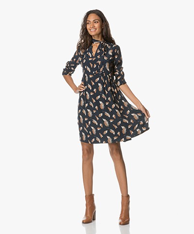 Indi & Cold Feather Printed Dress - Navy