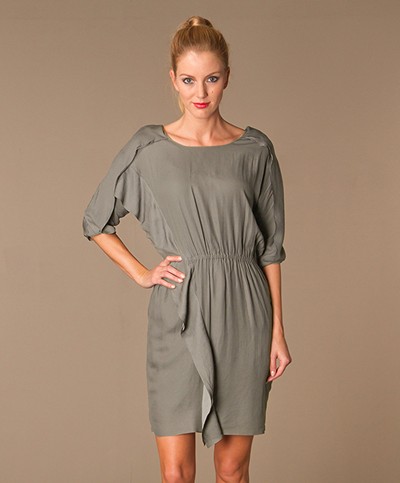 Closed Twill Volant Dress - Electrifed Dove Grey