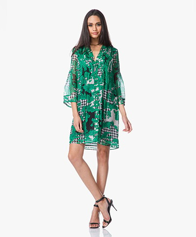 Diane von Furstenberg Layla Chiffon Tunic Dress - Toile Collage Green