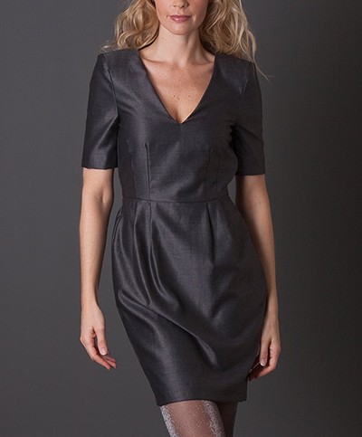 Filippa K Sculpted Pleat Dress - Dark Grey Melange