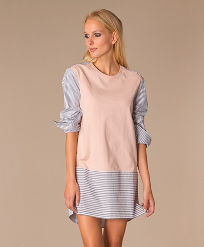 See By Chloé Shirt Dress - Blue/Off-White/Nude