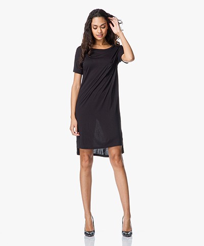 T by Alexander Wang Classic Boatneck Dress with Pocket - Zwart
