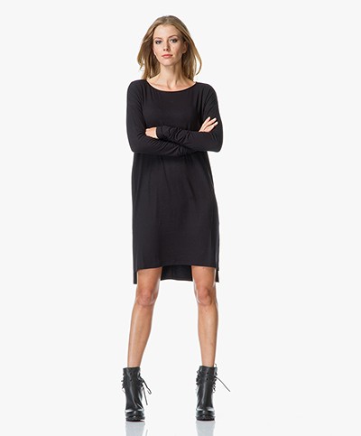 Vince Jersey T-shirt Dress with Leather Trim  - Black