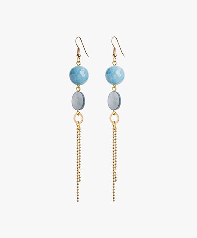Ellen Beekmans Gemstone Earrings Light Blue Mother of Pearl