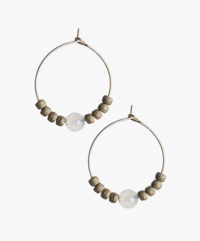 Ellen Beekmans Short Earrings - Light Grey Agate