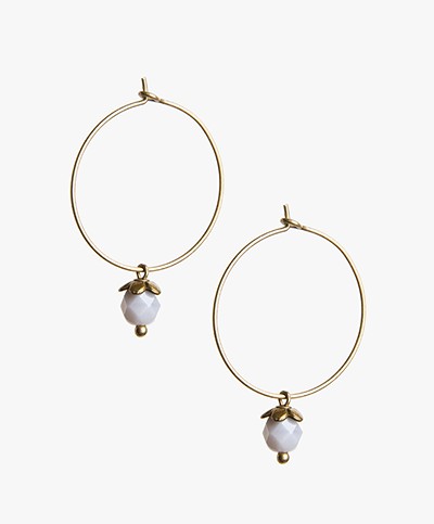 Ellen Beekmans Brass Hoop Earrings - Grey Glass Bead