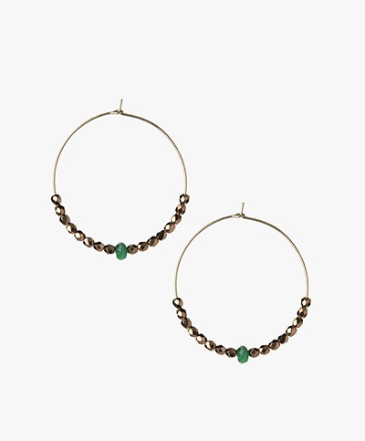 Ellen Beekmans Marrakech Hoop Earrings - Green Quartz/Bronze