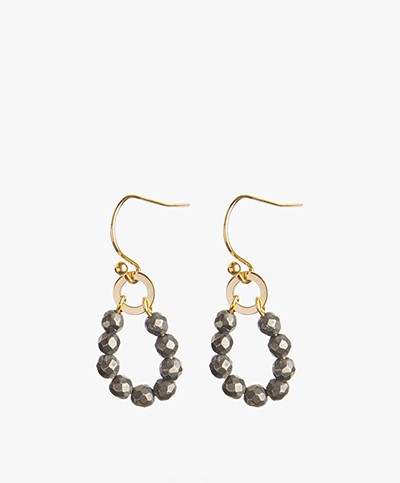 Ellen Beekmans Oval Earrings - Dark Grey Pyrite/Gold
