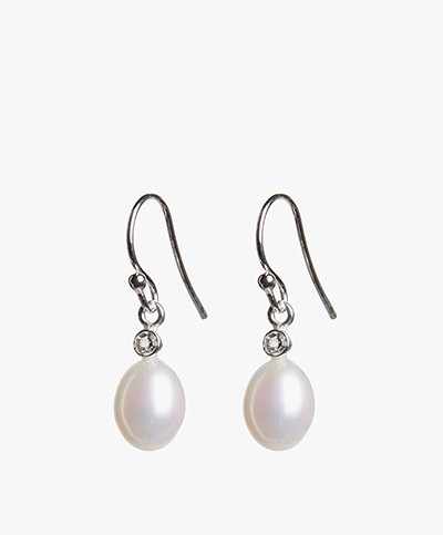 Susanne Friis Bjørner Pearl Earrings - Freshwater Pearl/White Topaz