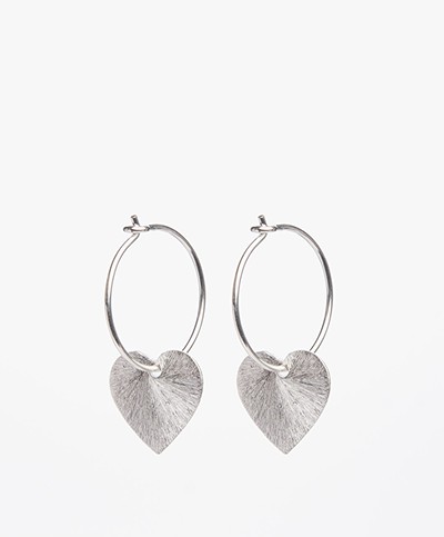 Susanne Friis Bjørner Earrings with Brushed Heart - Silver