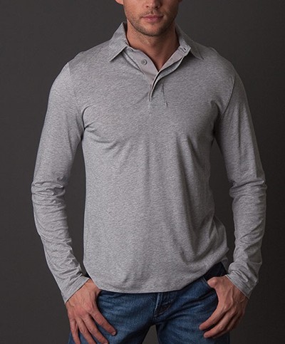 Filippa K Men Tencel Polo Shirt - Light Heather Grey